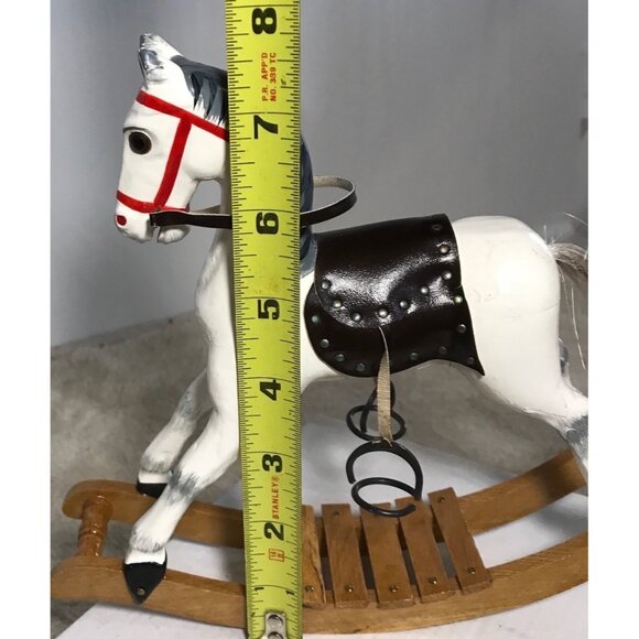 Vintage Handcrafted Wooden Rocking White Horse Decor 8” Tall 9” Long - Picture 9 of 10